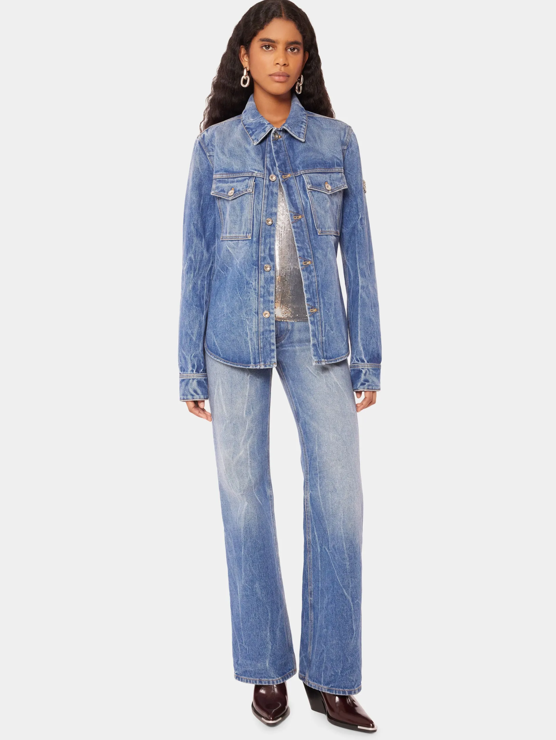Online Chemise en denim avec pastilles de métal 1969 Denim | Vestes