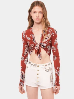 Sale Crop top motif paisley à manches longues Hauts