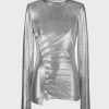 Shop Haut drapé argent en lurex Hauts