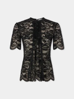 Sale Haut manches courtes en dentelle noire Hauts