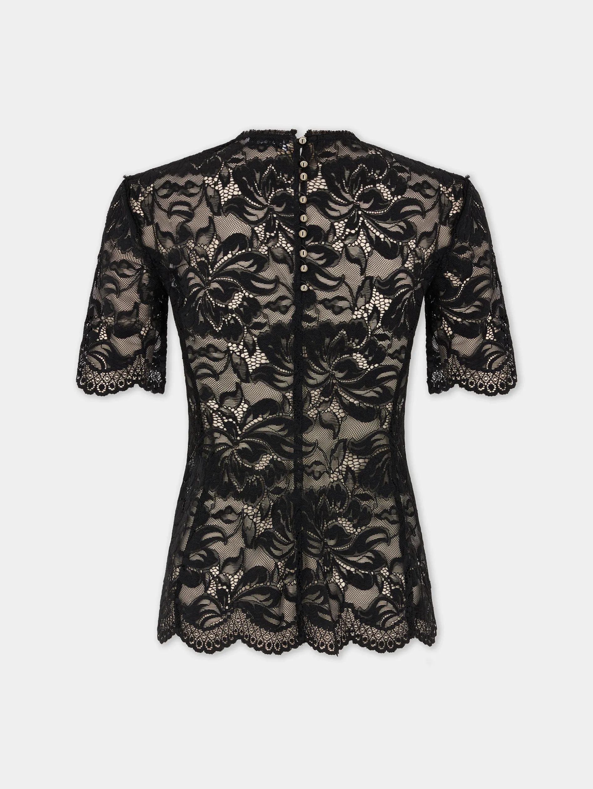 Sale Haut manches courtes en dentelle noire Hauts
