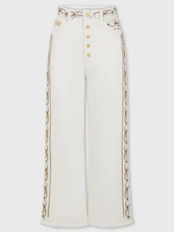 Discount Jean brodé en denim blanc cassé Denim | Pantalons