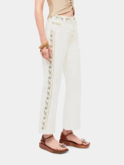 Discount Jean brodé en denim blanc cassé Denim | Pantalons