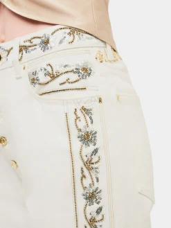 Discount Jean brodé en denim blanc cassé Denim | Pantalons