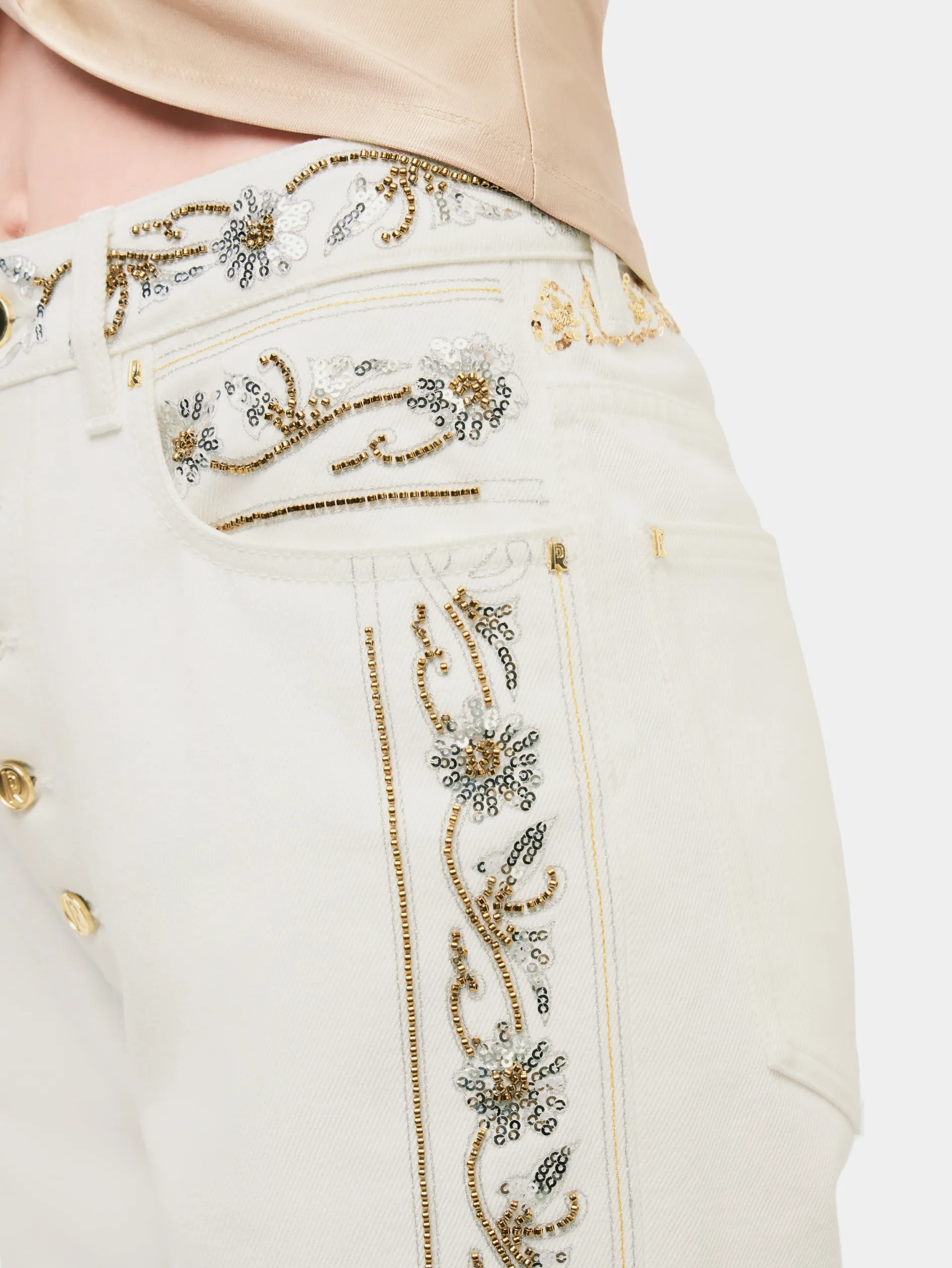 Discount Jean brodé en denim blanc cassé Denim | Pantalons