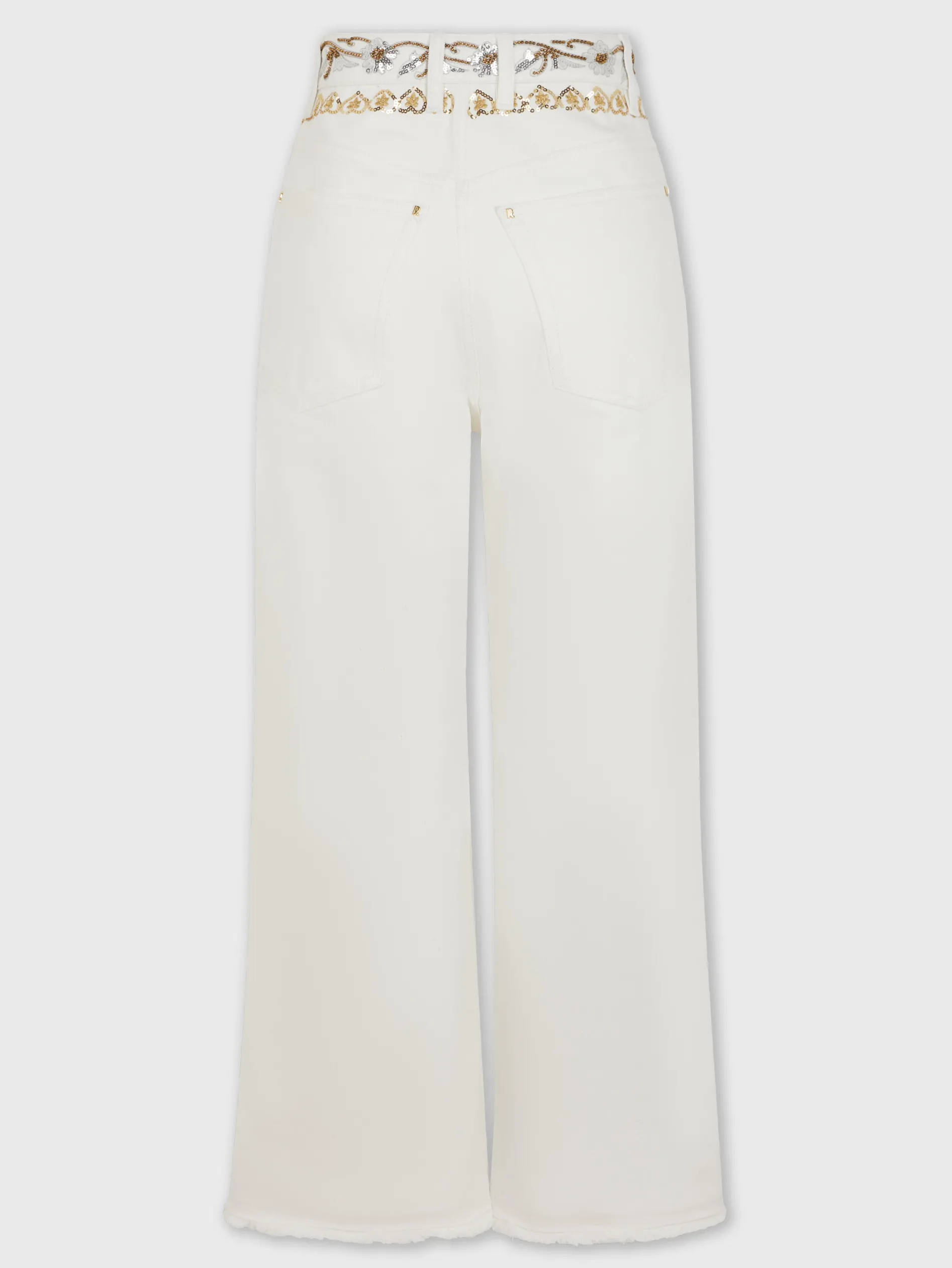 Discount Jean brodé en denim blanc cassé Denim | Pantalons