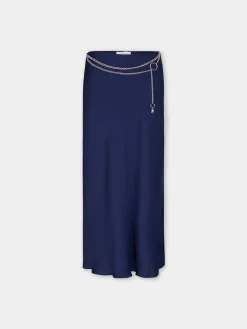Outlet JUPE LONGUE BLEU MARINE EN SATIN Jupes