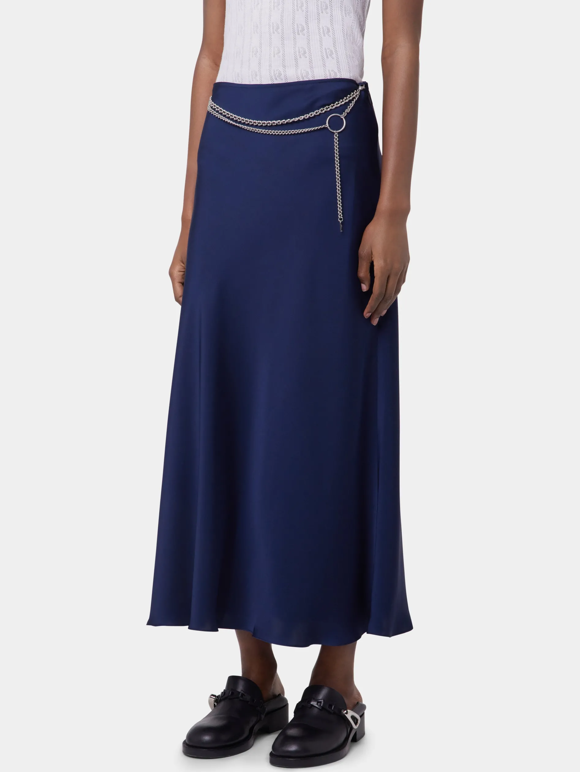 Outlet JUPE LONGUE BLEU MARINE EN SATIN Jupes