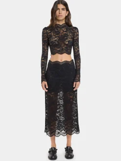 Online Jupe midi noire en dentelle Jupes