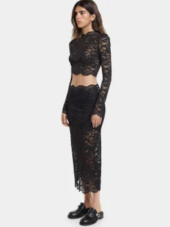 Online Jupe midi noire en dentelle Jupes