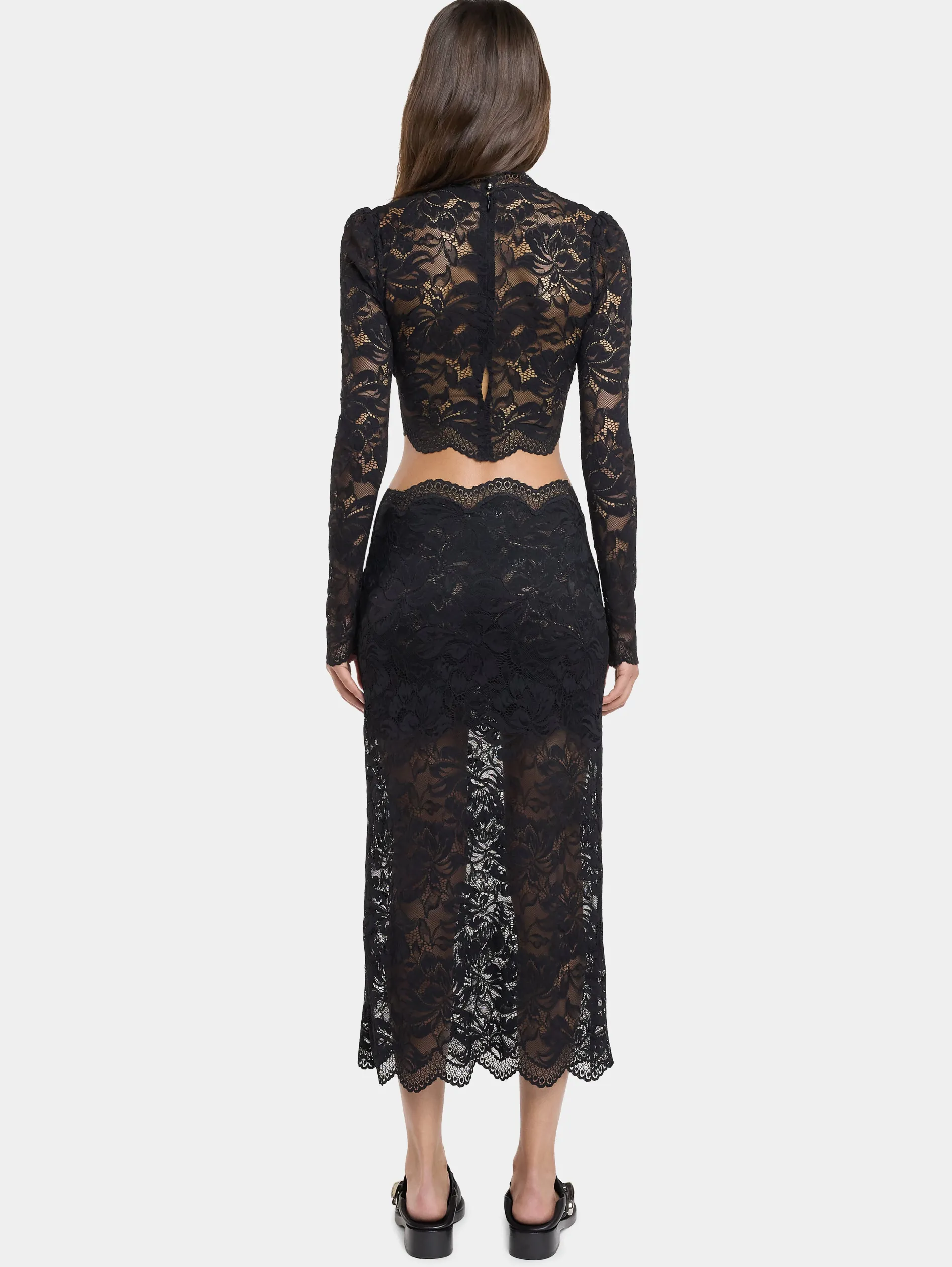 Online Jupe midi noire en dentelle Jupes