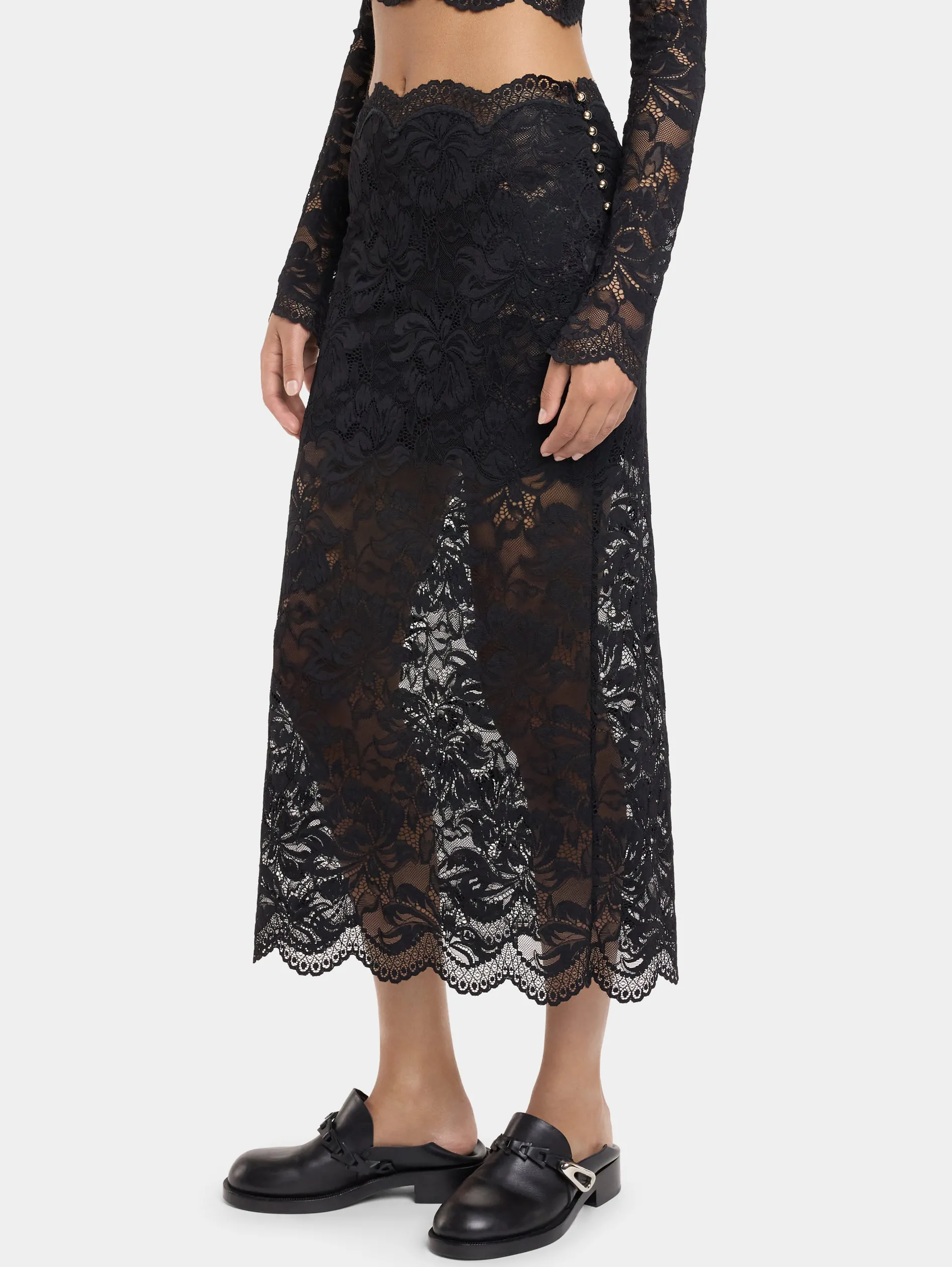 Online Jupe midi noire en dentelle Jupes