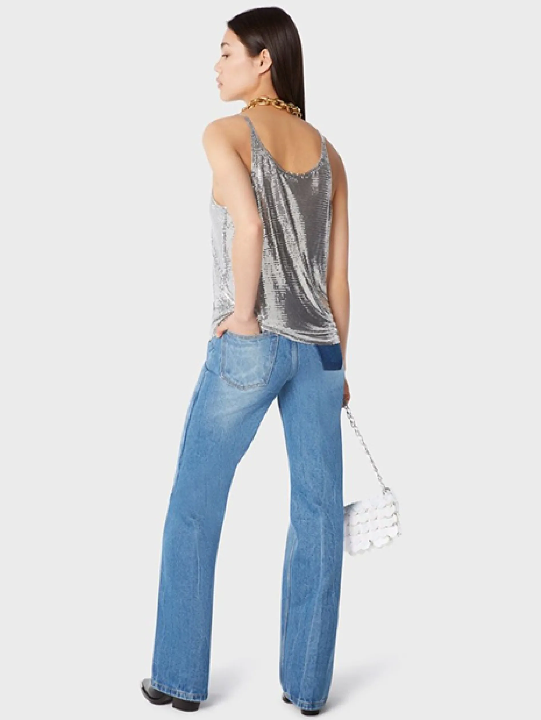 Clearance Mini Top en maille argentée Hauts
