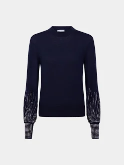 Hot Pull en laine marine à manches cloutées Maille | Hauts