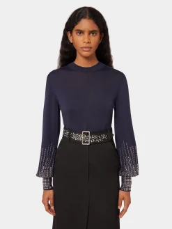 Hot Pull en laine marine à manches cloutées Maille | Hauts