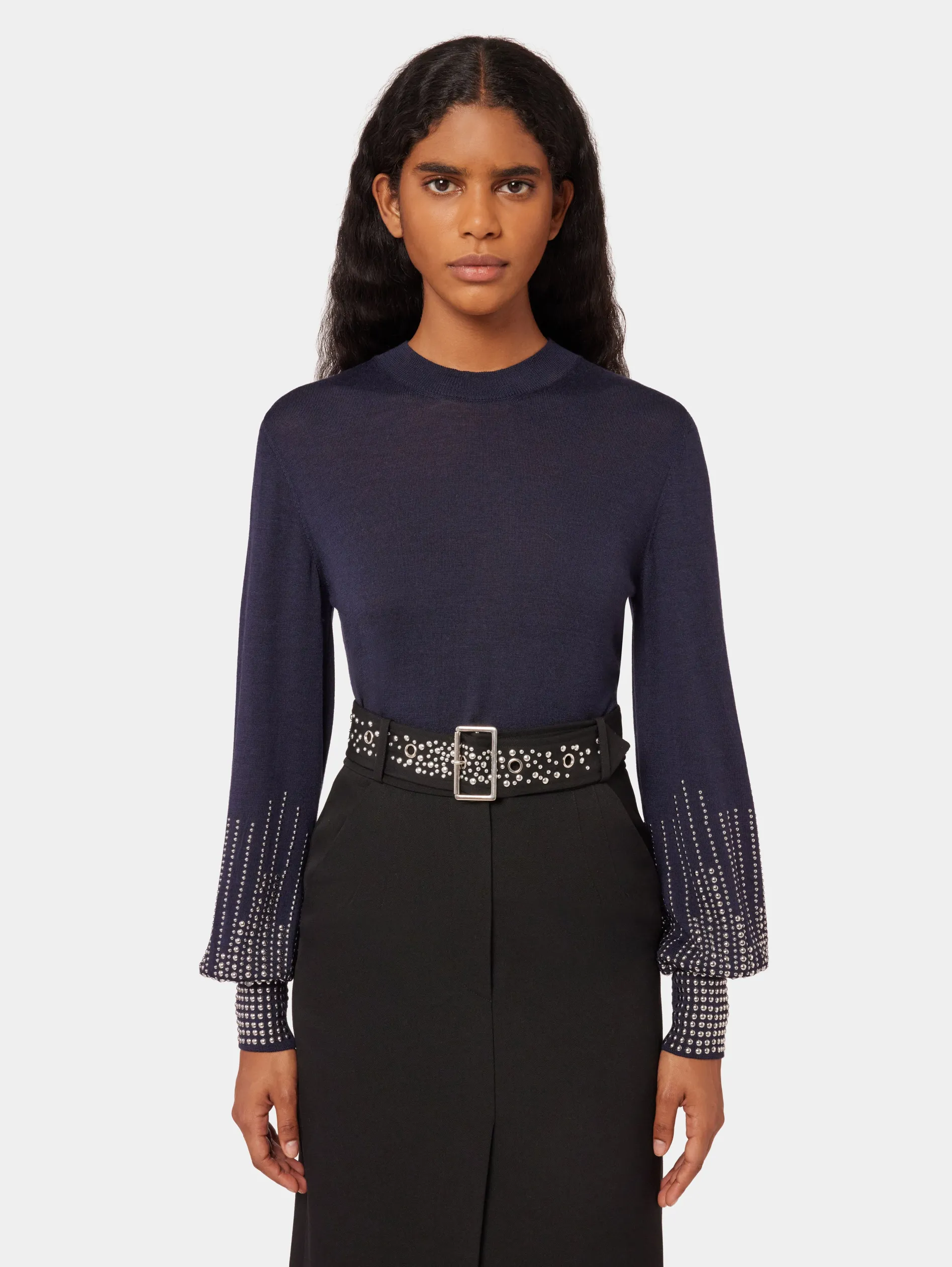 Hot Pull en laine marine à manches cloutées Maille | Hauts