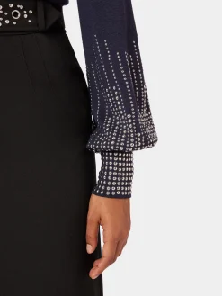 Hot Pull en laine marine à manches cloutées Maille | Hauts