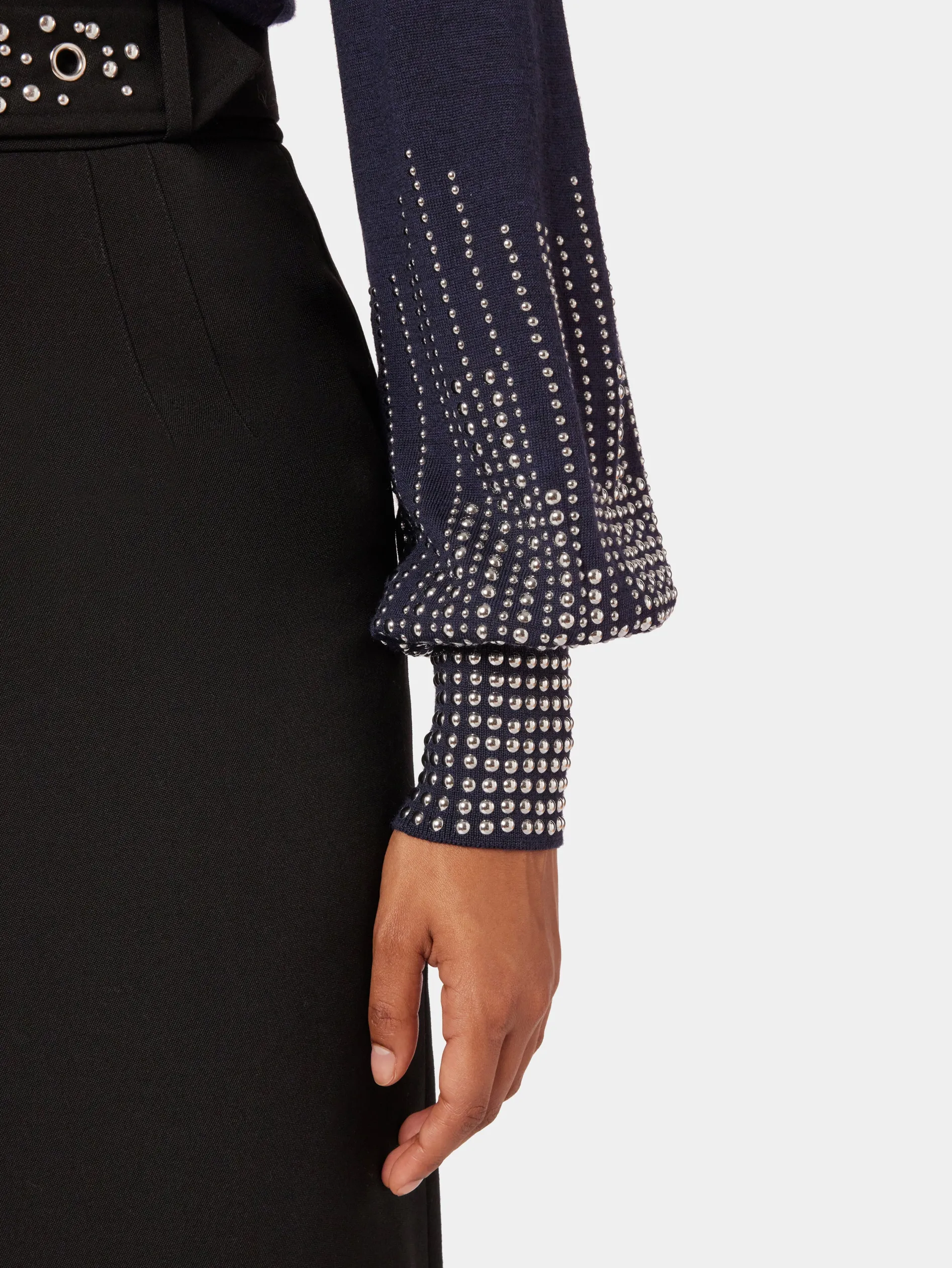 Hot Pull en laine marine à manches cloutées Maille | Hauts
