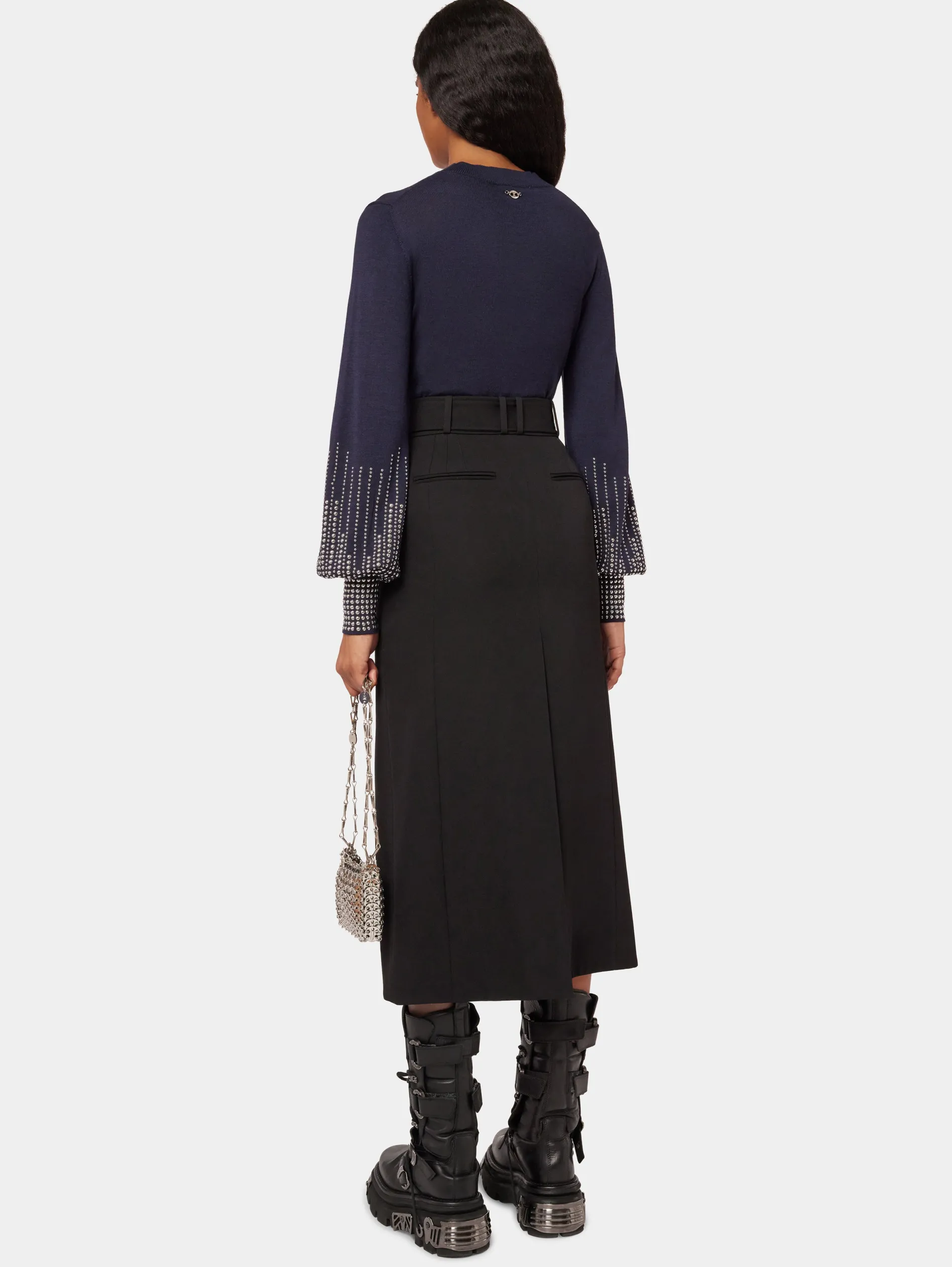 Hot Pull en laine marine à manches cloutées Maille | Hauts