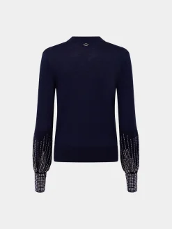 Hot Pull en laine marine à manches cloutées Maille | Hauts