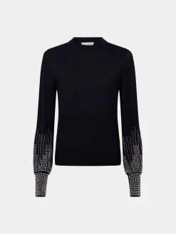 Clearance Pull en laine noir à manches cloutées Maille | Hauts