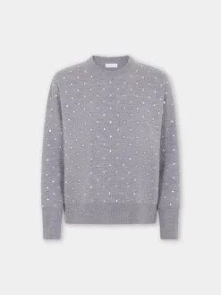 Online pull gris en laine avec détails DE CRISTAUX Maille | Hauts