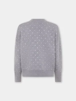 Online pull gris en laine avec détails DE CRISTAUX Maille | Hauts