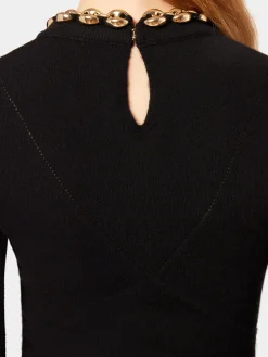 Store Pull noir en laine avec chaîne en maillons dorés Maille | Hauts