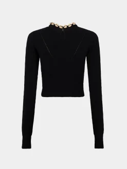 Store Pull noir en laine avec chaîne en maillons dorés Maille | Hauts