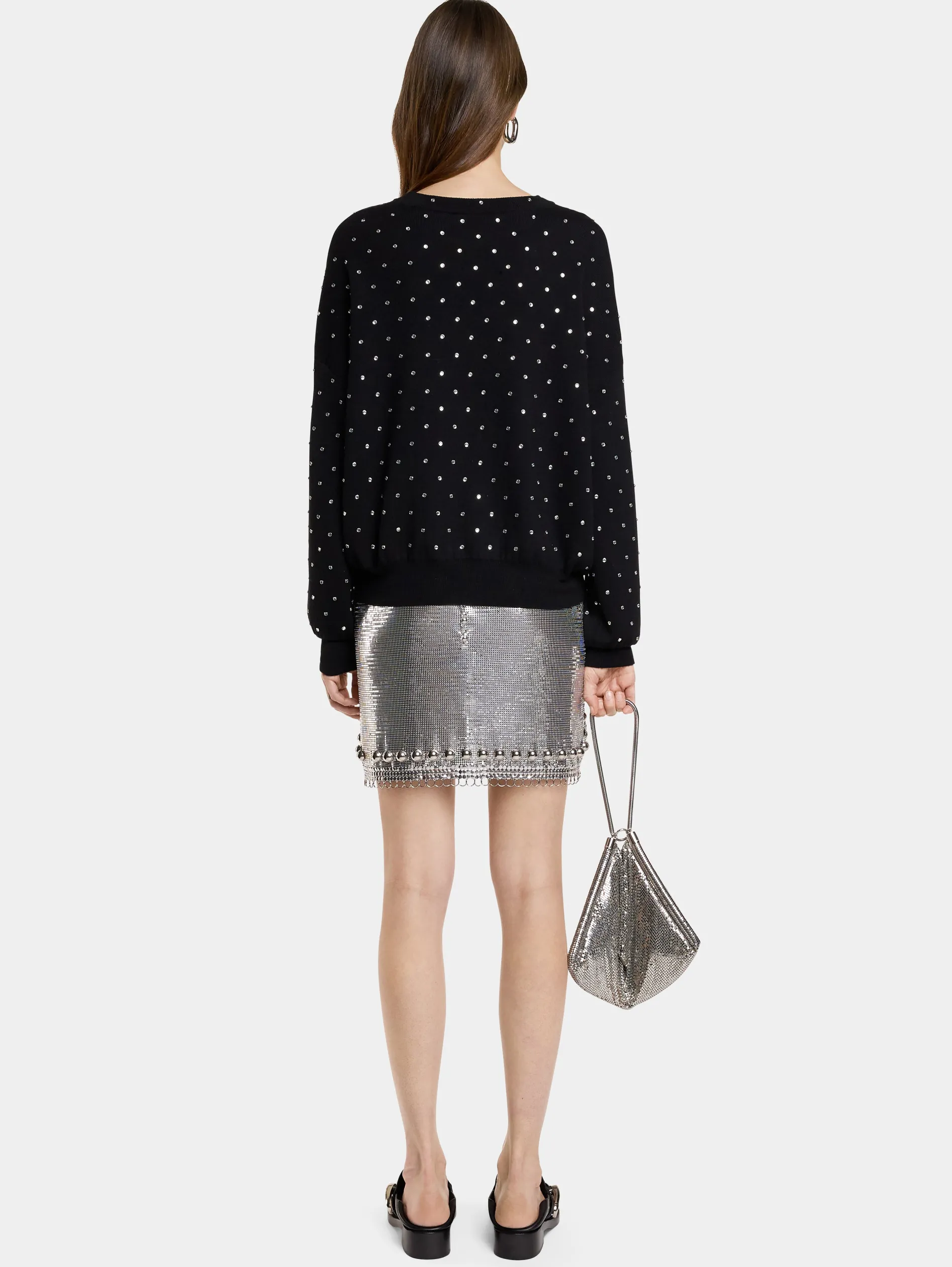 New PULL NOIR EN LAINE avec détails DE CRISTAUX Maille | Hauts