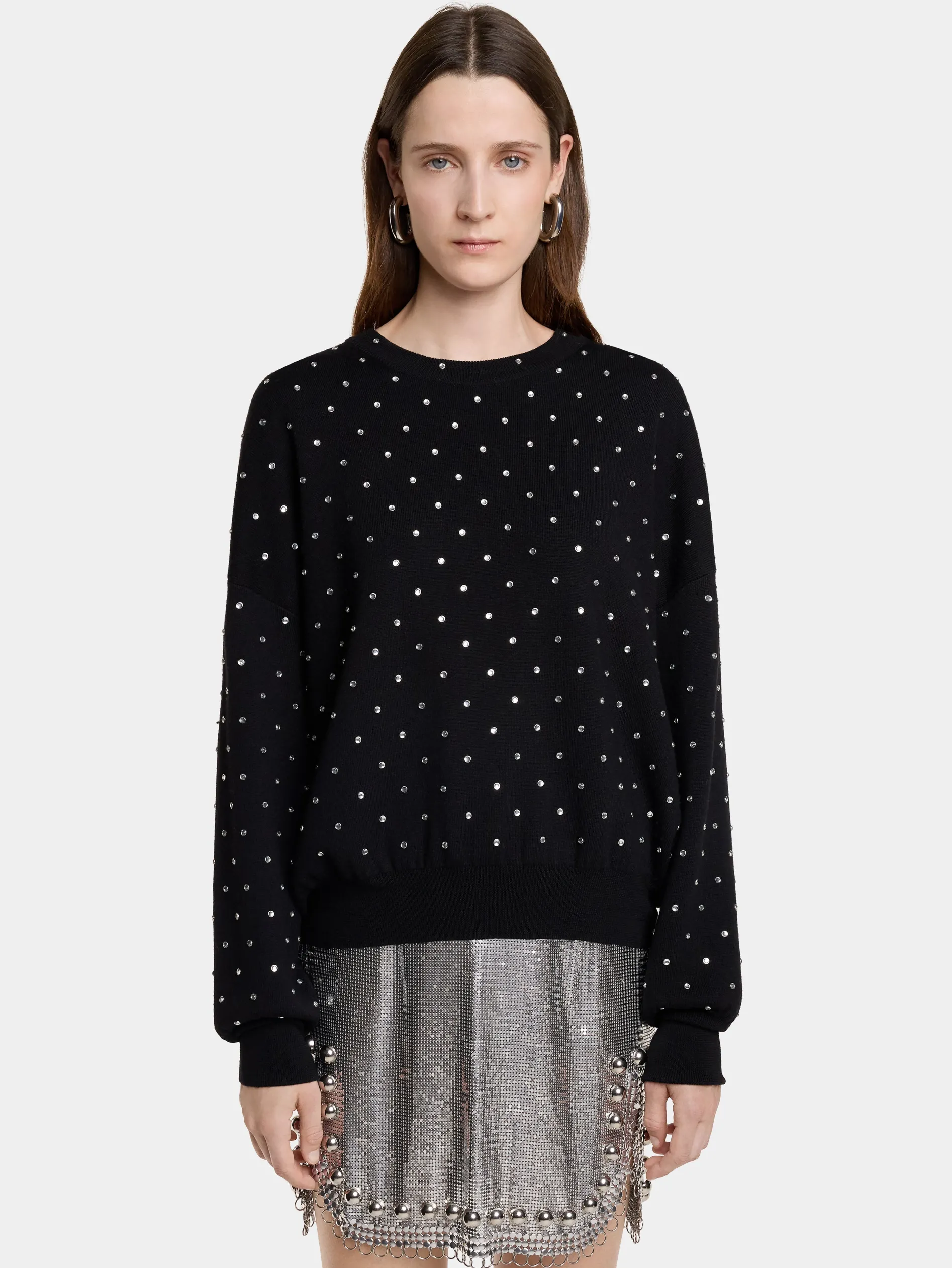 New PULL NOIR EN LAINE avec détails DE CRISTAUX Maille | Hauts
