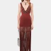Sale Robe crochetée à franges et perles Robes