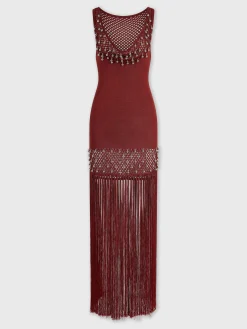Sale Robe crochetée à franges et perles Robes