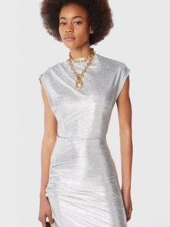 Clearance Robe drapée argent en lurex Robes
