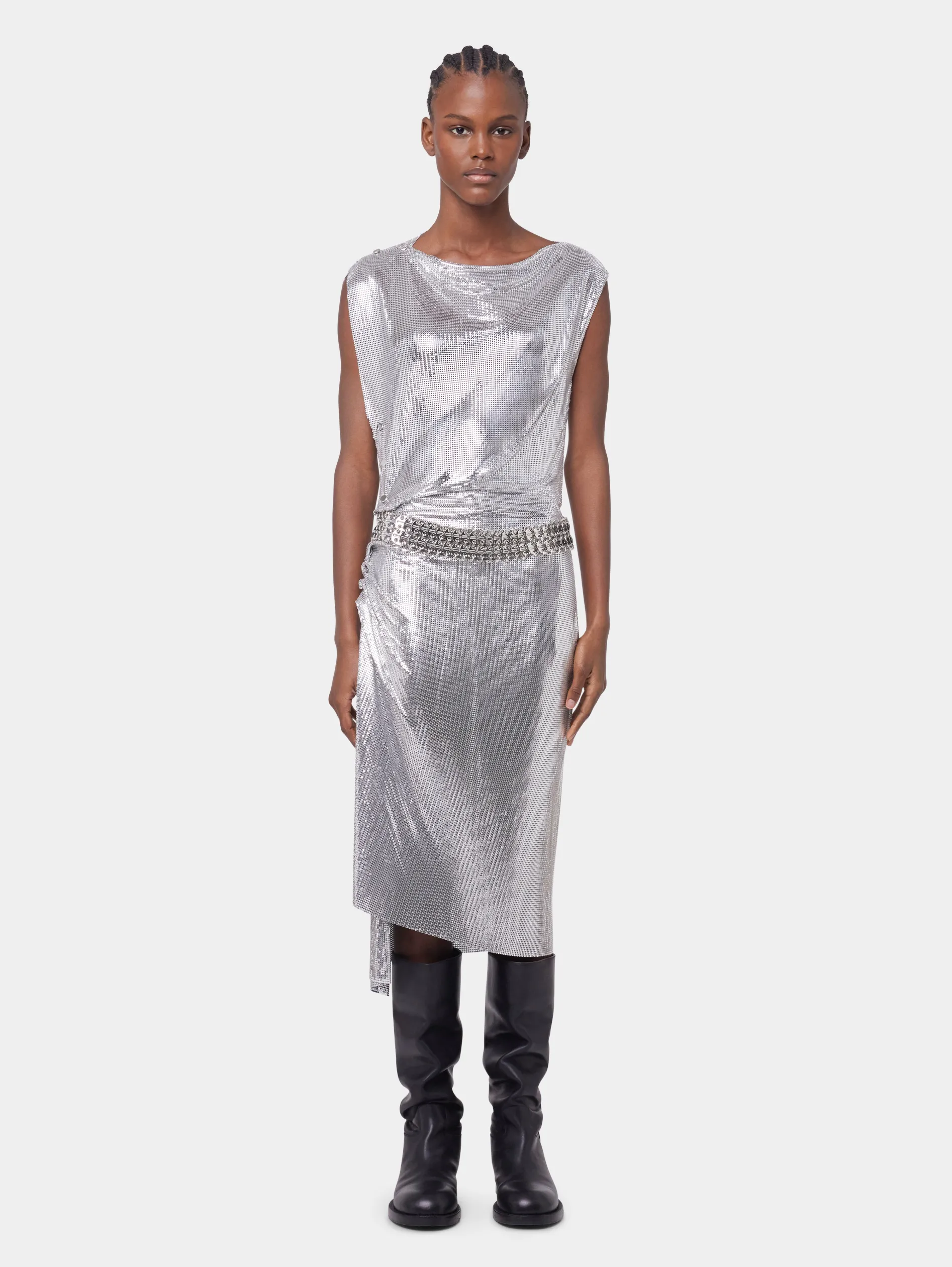 Online Robe drapée en maille argentée Robes