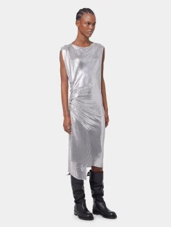 Online Robe drapée en maille argentée Robes