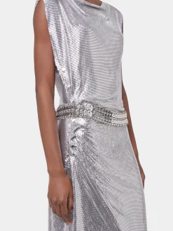 Online Robe drapée en maille argentée Robes