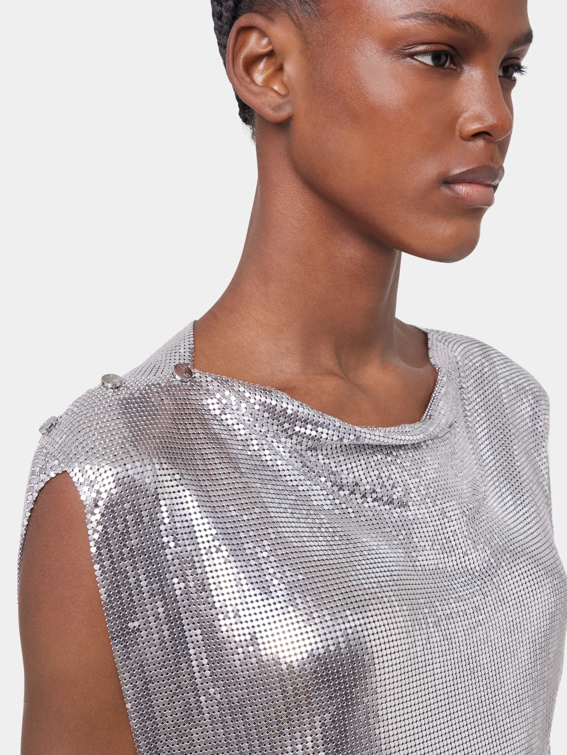 Online Robe drapée en maille argentée Robes