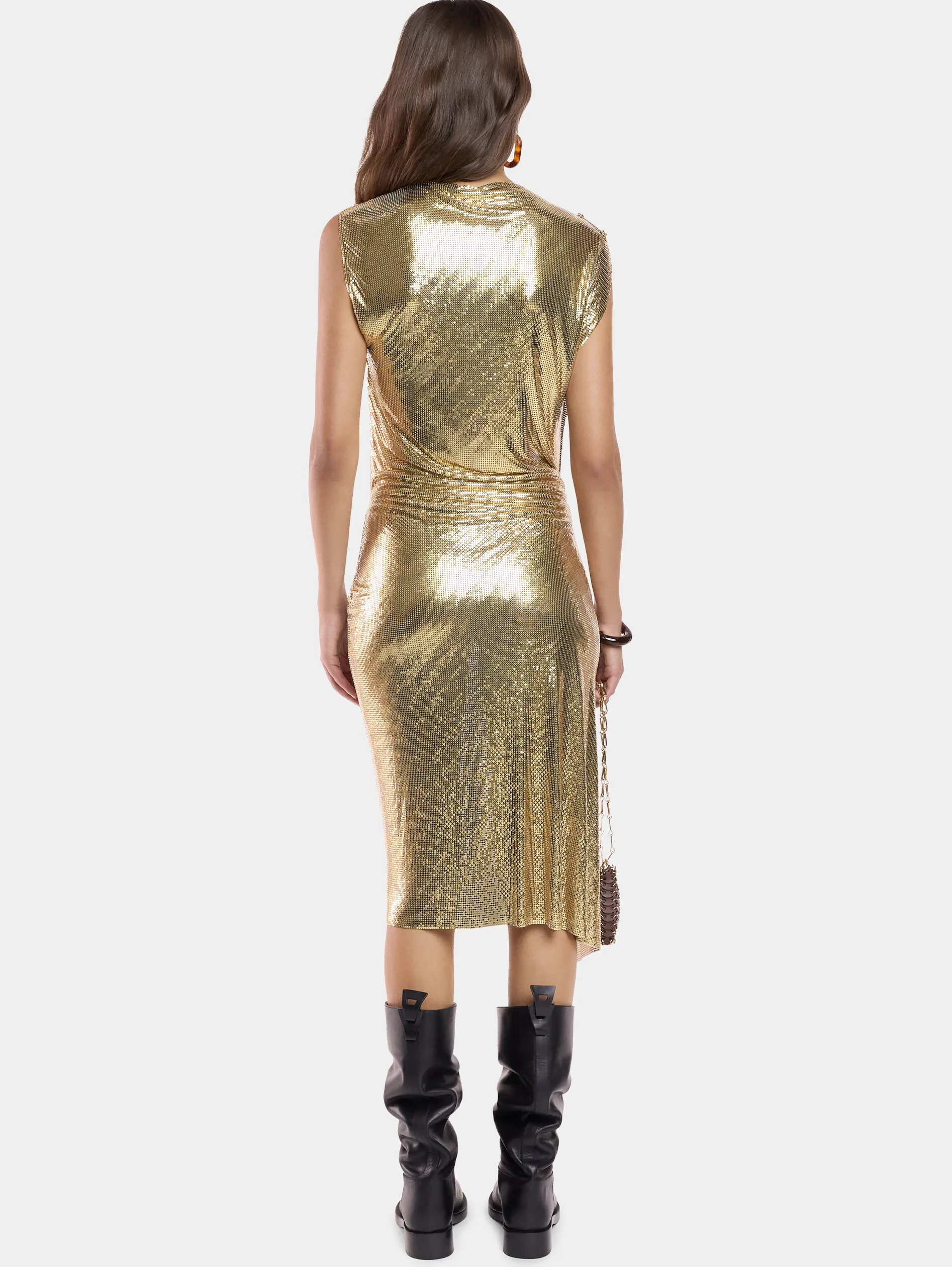 Clearance Robe drapée en maille dorée Sélection De Soirée | Robes