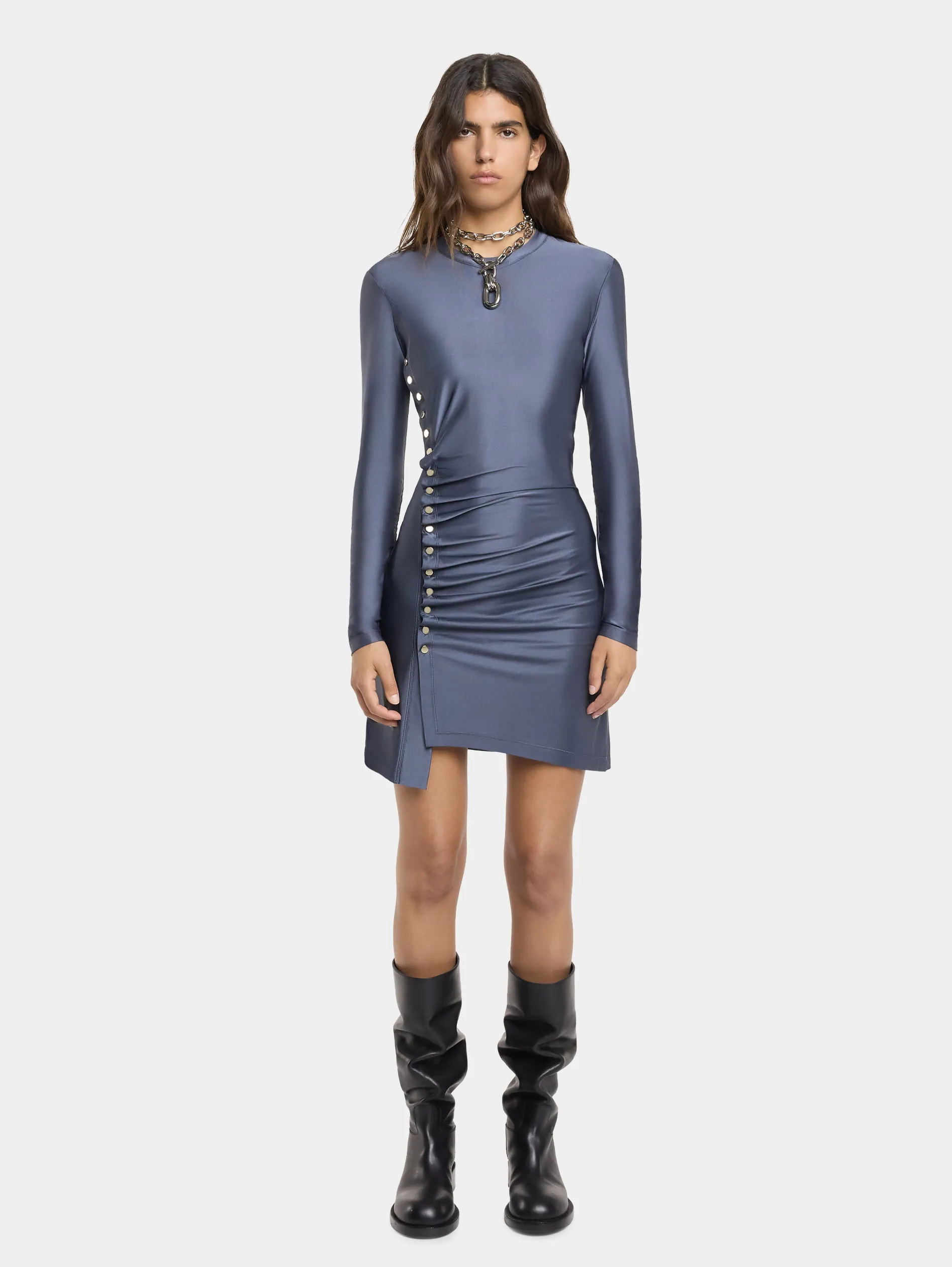 New ROBE DRAPéE PRESSION GRISE EN JERSEY Robes