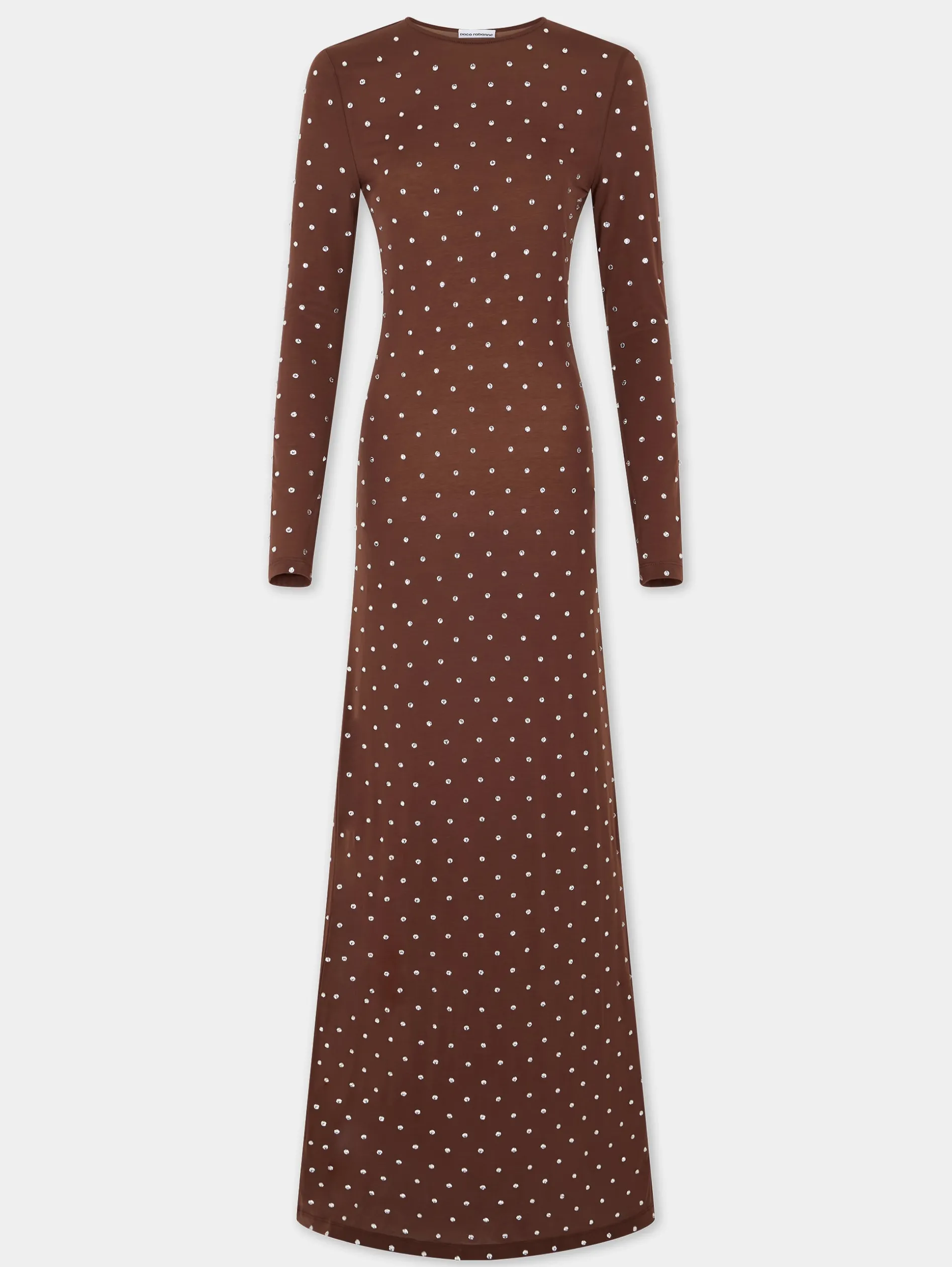 Fashion ROBE LONGUE CHOCOLAT EN JERSEY SECONDE PEAU ORNÉE DE CRISTAUX Robes