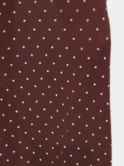 Fashion ROBE LONGUE CHOCOLAT EN JERSEY SECONDE PEAU ORNÉE DE CRISTAUX Robes