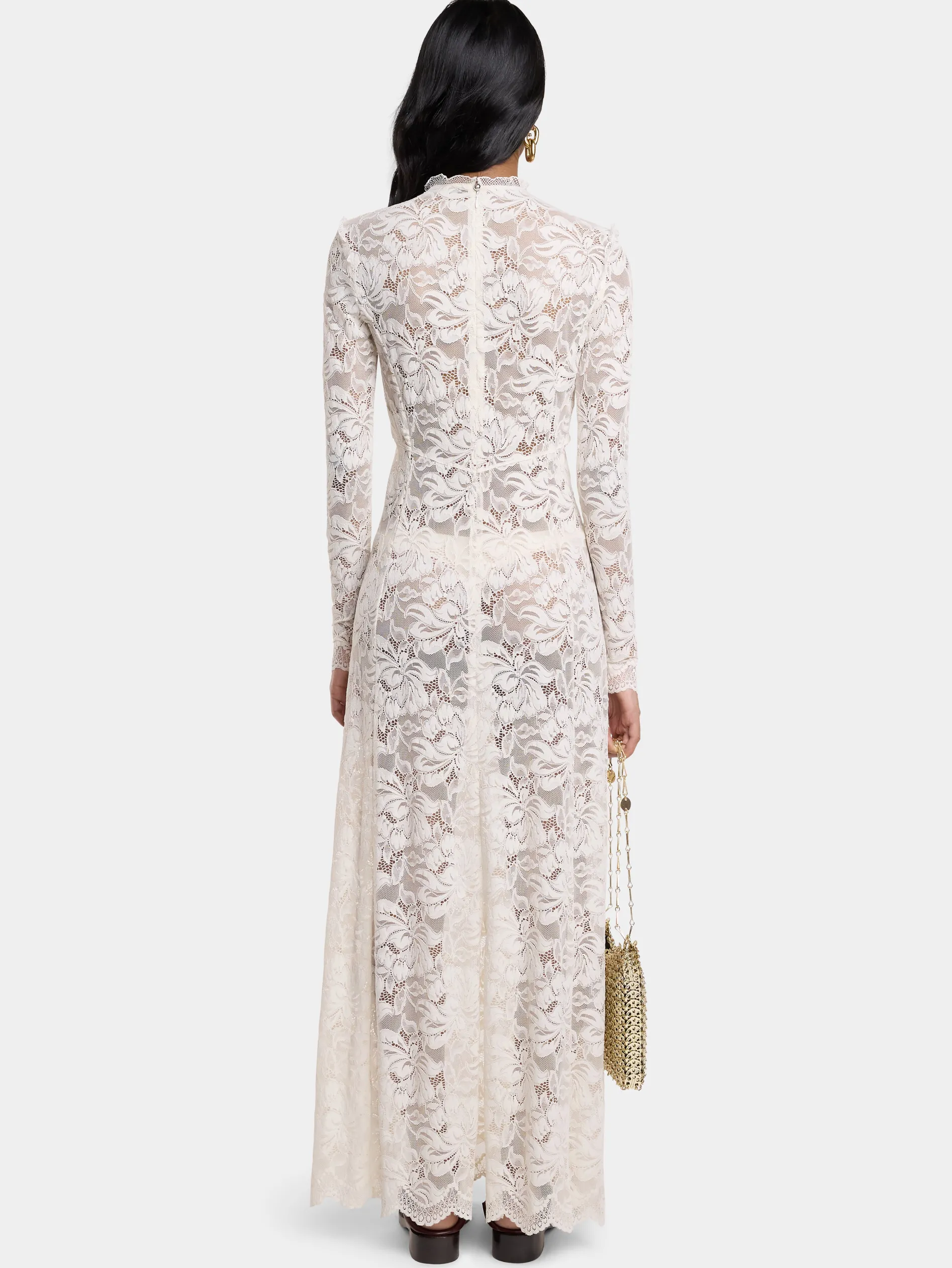 Shop ROBE LONGUE EN DENTELLE IVOIRE Robes