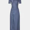 Best ROBE LONGUE GRISE DRAPéE PRESSION EN JERSEY Robes