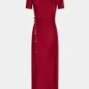 New ROBE LONGUE ROUGE DRAPEE EN JERSEY Sélection De Soirée | Robes