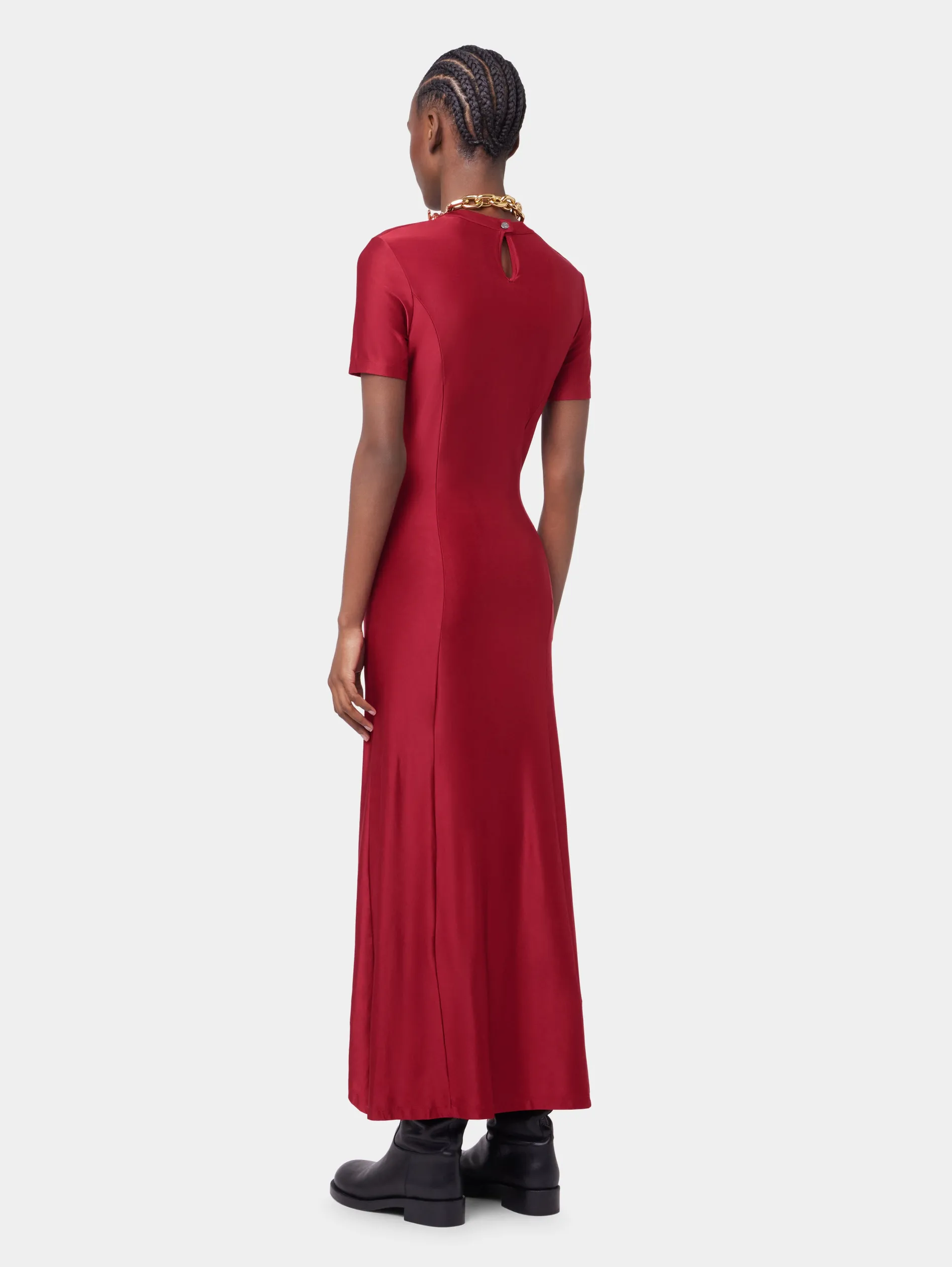 New ROBE LONGUE ROUGE DRAPEE EN JERSEY Sélection De Soirée | Robes