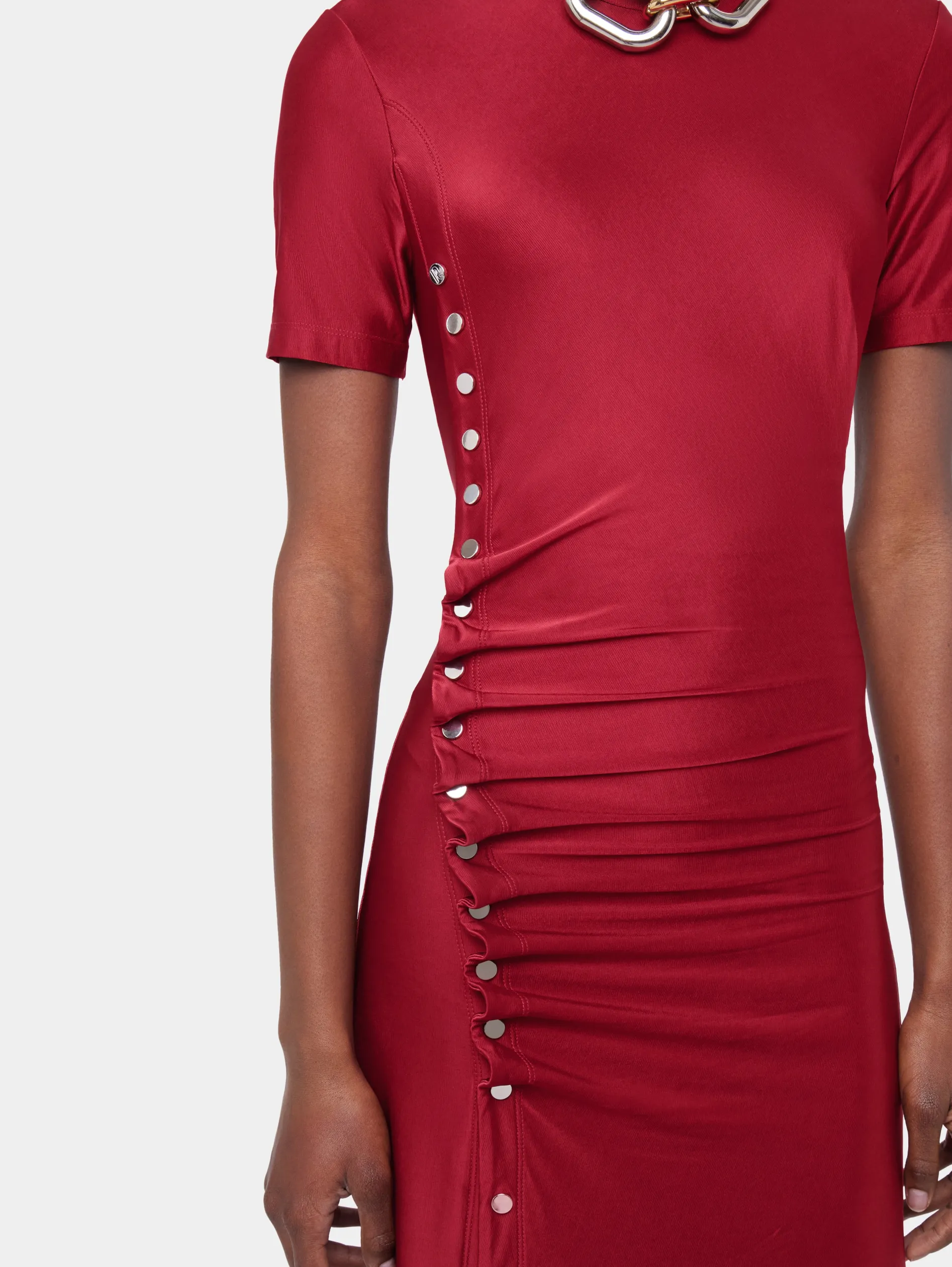 New ROBE LONGUE ROUGE DRAPEE EN JERSEY Sélection De Soirée | Robes