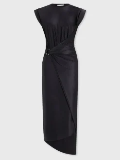 Online Robe noire drapée à piercing Robes