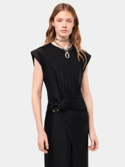 Online Robe noire drapée à piercing Robes