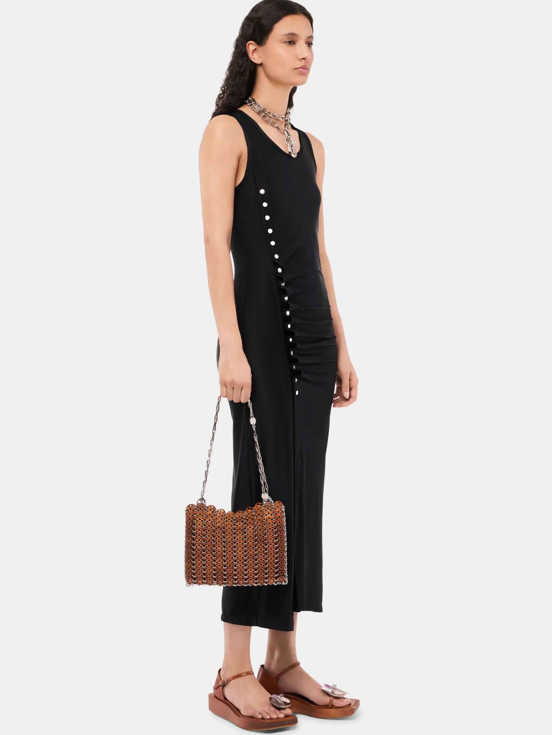 Outlet Robe noire drapée pression sans manches Robes
